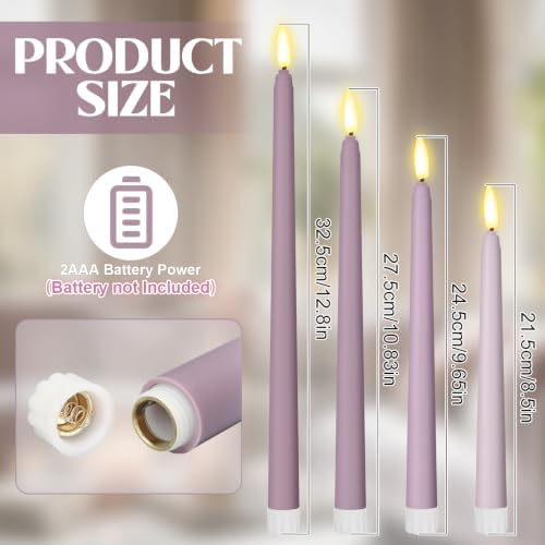 Rossesay 24 Pcs Flameless LED Taper Candles Battery Operated Candles 8.5", 9.65", 10.8", 12.8" Flameless Candlesticks Flickering for Christmas Church Wedding(Classic, Purple-B) - Image 2