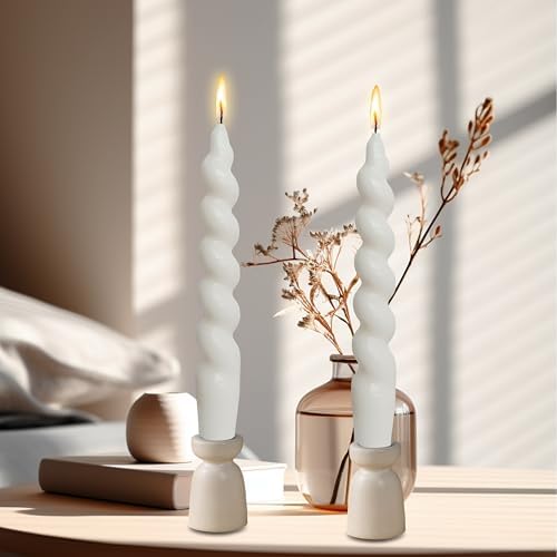 7.5 Inches Spiral Taper Candles Colorful Twisted Candle Dripless Long Candles, Handmade Candlesticks for Wedding Dinner Decor, Set of 4(White) - Image 4