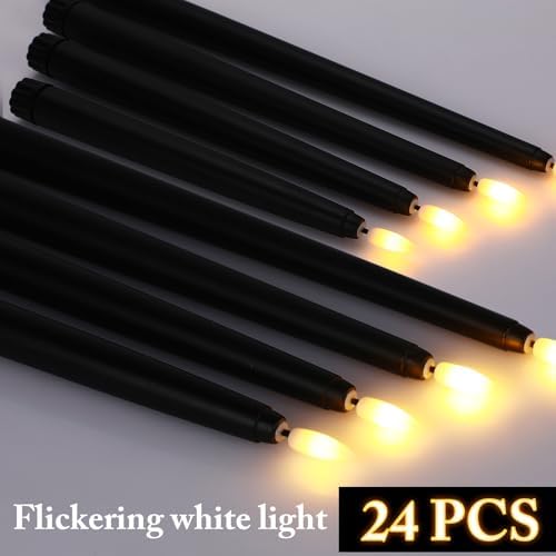 Rossesay 24 Pcs Flameless LED Taper Candles Battery Operated Candle 8.5", 9.65", 10.8", 12.8" Flameless Candlesticks Flickering for Christmas Church Wedding Indoor Decoration(Classic, Black) - Image 5