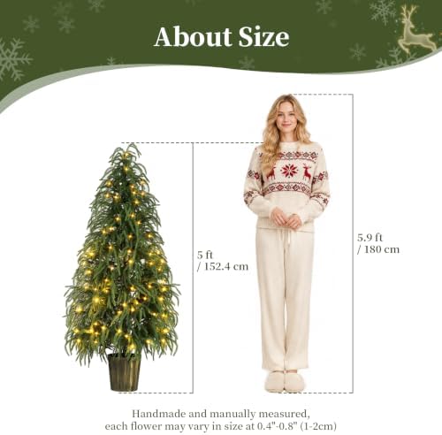 BLOSMON 5 ft Front Porch Christmas Tree, Set of 2, Prelit Norfolk Pine Tree - Image 3