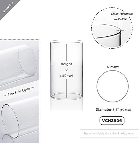 WGVI Hurricane Candle Holder Sleeve, Wide 3.5", Height 6", Clear Glass Cylinder Candleholder, Chimney Tube, Open Ended Candle Shade, 6 Pieces Bulk - Image 2