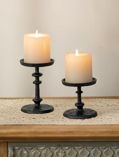 NUPTIO Pillar Candle Holder Black: Solid Cast Iron Candle Stand by Nuptio