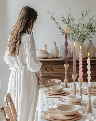 Pink Spiral Taper Candles Short Candle Sticks Unscented Smokeless Twisted Candlesticks for Christmas Table Decor Holiday Dinner Party-7.5inch-4pack - Image 3