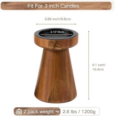 Set of 2 Rustic Acacia Wood Candle Holders for Pillar Candles - Image 2