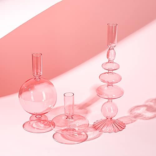 Rtteri 3 Pcs Iridescent Glass Candlestick Holders Taper Candle, Pink - Image 5