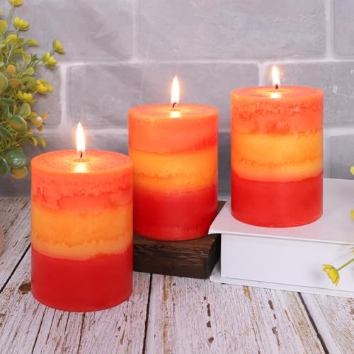 3×4 Inch Orange Pillar Candles, Pumpkin Scented Candles - 35+ Hour Long Lasting Clean Burning, Fall Harvest Celebration Aromatherapy Candles for Thanksgiving Day Dinner Table Décor, Set of 3 - Image 6