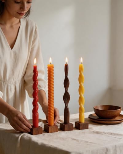 10 Inch Spiral Taper Candles Fall Tapered Candle Smokeless Unscented Candlestick Long Slow Burning 8 Hours Tall Sticks for Christmas Wedding Dinner Parties-4Pack - Image 2