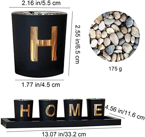 Home Decorative Candle Holder Set, 4 Glass Tea Light Candleholders with Wooden Candle Holders Tray, Natural Pebbles for Home Decor Table Decorations Centerpiece - Image 2