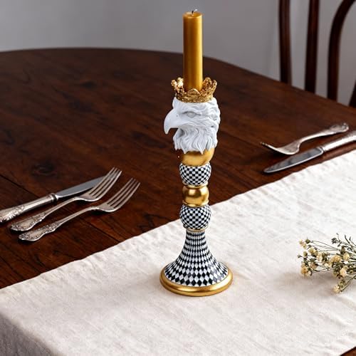 Checkered Animal Candle Holders, Resin Black White Checkered Tiger Head Candlestick Holders, Cute Black-and-White Pillar Candle Stand Home Decorations (Eagle) - Image 2