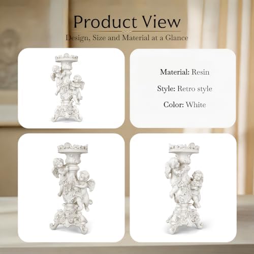 Vintage Off White Cherub Candle Holder Resin Figurine Angels Decor - Image 3