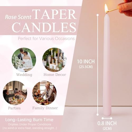 Candlesticks Long Taper Candle,Rose Scented 10 Inches Light Pink Candle Sticks Smokeless Tapered Candles for Home Décor Holiday Gifts - Image 5