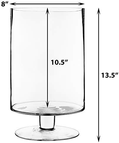 CYS EXCEL Glass Hurricane Pillar Candle Holder (H:13.5" W:8") | Multiple Size Choices Short Stem Candle Centerpieces | Stemmed Glass Cylinder Candle Vase - Image 2