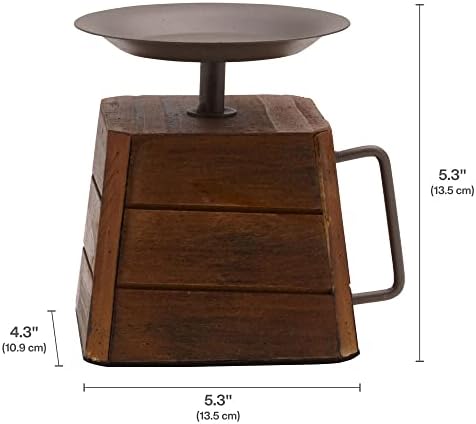 Elements 5.31x4.33x5.31 Inch Wood and Metal Handled Pillar Holder - Image 2