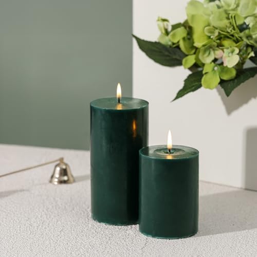 3x4 Inch Dark Green Pillar Candles Set of 3 - Unscented Pillar Candle - Image 2
