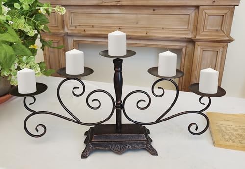 Fireplace Candle Holder 5 Candelabra for Pillar Candles Black Candle Stand - Iron Table Tealight Candle Holder Decor (5 Candelabra Pillar) - Image 2