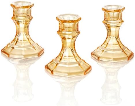 (6 Pack) Gold Glass Candlestick Holders, Taper Candle Stick Holders Set for Wedding & Home Decor - CH06 - Rusty Orange by ELIVIAHOME
