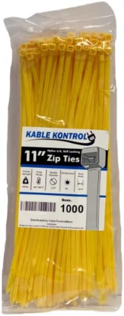 Kable Kontrol Yellow Zip Ties 11 Inch 1000 Pcs, 50 Lbs Tensile Strength, Self-locking Nylon Colored Cable Ties Wire Wraps for Indoor or Outdoor Use