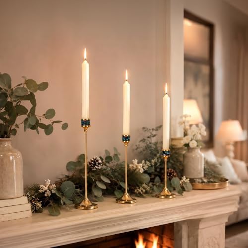 Gold Taper Candle Holders Set of 3, Tall Candlestick Holders for Taper Candles, Decorative Candle Stands for Table Centerpiece, Wedding, Dining Table, Mantel, Fireplace Home Decor - Image 3