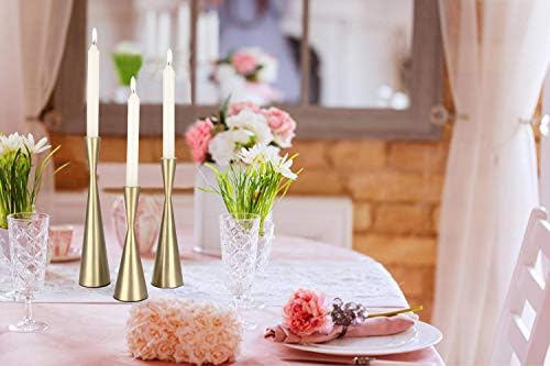 Vixdonos Brass Gold Taper Candlestick Holders Metal Candle Holders Set of 3 Table Mantel Decorative Candle Stand for Wedding, Dinning, Party,Home Decor (Gold) - Image 4