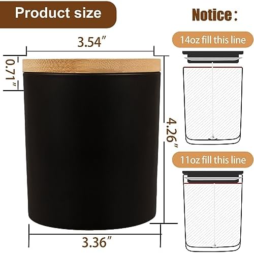 CONNOO 8 Pack 14 OZ Black Glass Candle Jars with Bamboo Lids - Image 2