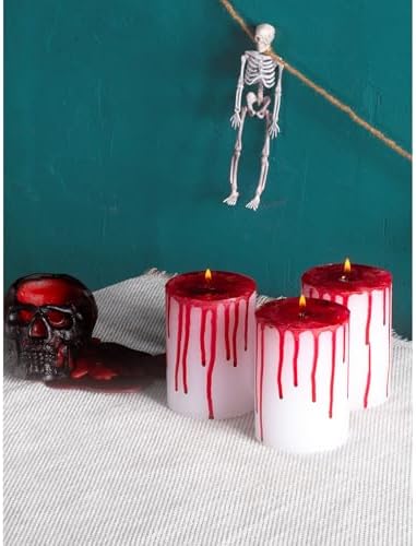 CANDWAX 3x4 inch Pillar Candles Set of 3 – Unscented Dripless Rustic Bloody Candles for Halloween Decor, Parties, Modern Styling - Image 4