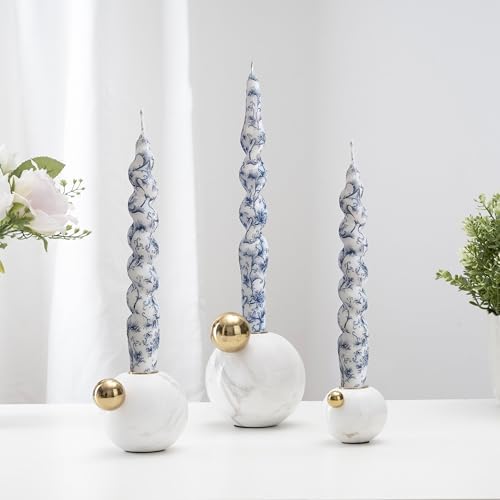 NJAO HOO Floral Taper Candles 7.5 in Spiral Candlesticks Hand Printed Blue Flower Candlestick Twisted Taper Candle for Home Garden Decor, 2Pcs - Image 5