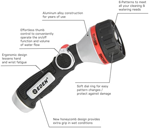 Eden Metal Straight 6-Pattern Hose Nozzle: Thumb Operated, Cyclonic Turbo - Image 6