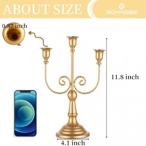 Romadedi Gold 3 Arm 11.8" Candelabra Candle Holders - Image 3