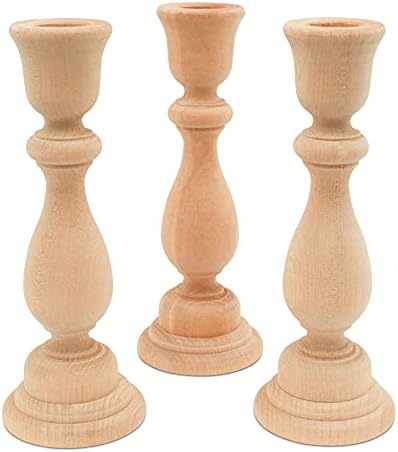 Wood Candle Holders, 6-3/4 Inch Wooden Candlestick Holders with 3/4 Inch Hole, Set of 2 Unfinished Wooden Candle Holders, Farmhouse Rustic Candle Holder for Crafts, Decorating and Painting - Image 4