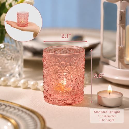 Lanttu 12 Pcs Pink Votive Candle Holders 2.2ʺ*2.6ʺ Tealight Candle Holders - Image 2