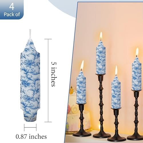 Blue Floral Taper Candles, 5 Inch, Unscented, 4 Pack - Image 4