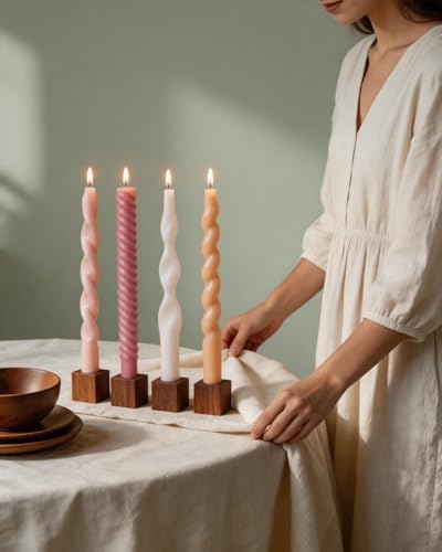 10 Inch Pink Taper Candles-Spiral Tapered Candle Unscented Smokeless Candlestick Long Slow Burning 8 Hours Tall Sticks for Christmas Wedding Dinner Parties-4Pack - Image 3