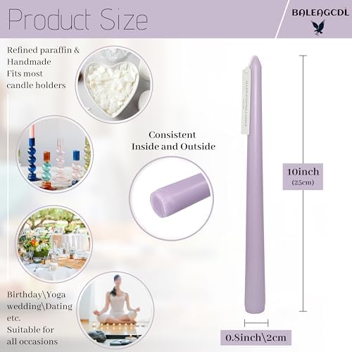 4 Purple Lavender Scented 10 Inch Handmade Taper Candles - Image 2