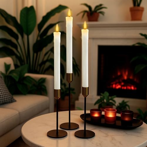 Homemory 9.6 Inches Waxy Flameless Taper Candles with Remote Timer Dimmer, Flickering LED Candlesticks, Battery Operated Window Candle for Christmas Wedding Decor, 6 Pcs White Drip Taper Candles - Image 4
