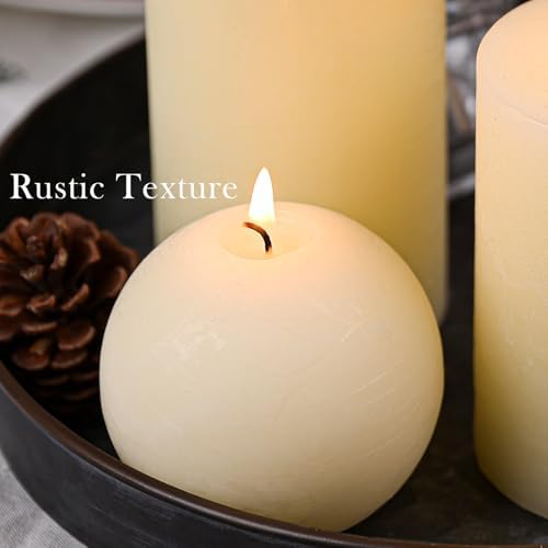 Rustic Ivory Pillar Candles Set - 4 Pcs Assorted Sizes Unscented Pillar Candle, Decorative Pillar Candles for Home Centerpiece Decor, Holiday Dinner Table, Dripless & Smokeless - Image 5
