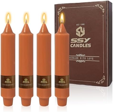 Earth Tone Short Chunky Taper Candles 7 Inch Pumpkin Color Candlesticks Fat Candles Handmade Clean Burning Unscented Candles for Fall Harvest Halloween Thanksgiving Dinners Parties and Home Décor by XINAOBAOLUO