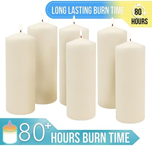 Stonebriar 80 Hour Long Burning Unscented Pillar Candles, 3x8, Ivory, 6 count - Image 5