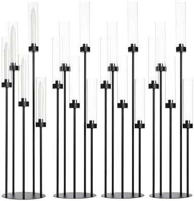 39.8''Matte Black Candle Holder with Acrylic Shades Tall 5 Arm Candelabra Black Table Centerpiece for Wedding Living Dining Room Fireplace Decoration Fit 0.98''LED Taper Candle by WeddingPartyDecoration