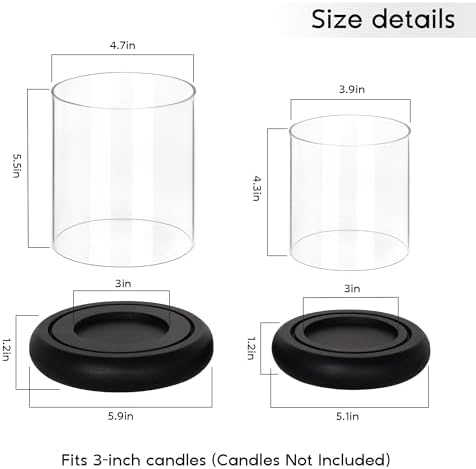 Set of 2 Black Hurricane Candle Holders with Wood Base, Modern Windproof Glass Cylinder Lantern, Farmhouse Pillar Candle Holder Decor for Table Centerpieces, Living Room, Patio & Kitchen Dining - Image 4