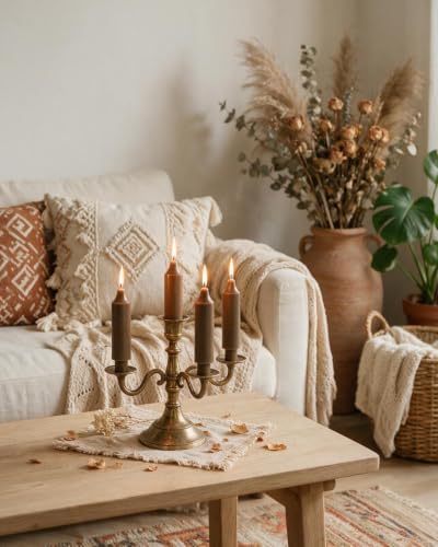 Brown Short Taper Candles 6 inch Candle Sticks Unscented Dinner Candle Dripless for Home Decor,Set of 4 - Image 3