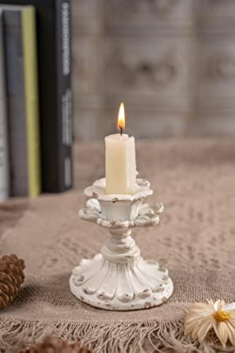 SOFE Vintage White Candle Stick Holder, Resin Taper Candle Holder Small by SOFE