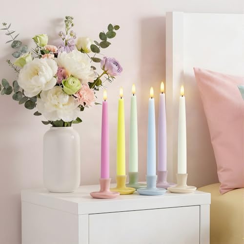 Mixed Pastel Flameless Taper Candles - 9.6" Real Wax Led Candlesticks, 6Pc - Image 2