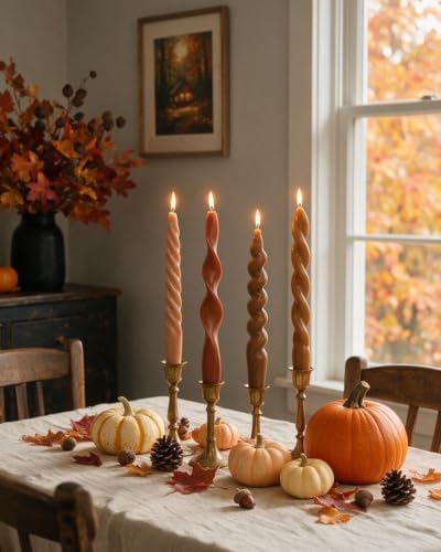 Fall Taper Candles Orange Spiral Candlesticks-Unscented Candles for Fall Harvest Thanksgiving Dinners Parties and Home Decor-4 Pack-7.5inch - Image 2