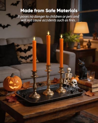 Homemory Orange Flameless Taper Candles with Remote Timer, 9.6 Inch Real Wax Battery Operated Candlesticks, Flickering Warmer Light Led Tapered Candle 6 Pack for Halloween Home Decor - Image 4