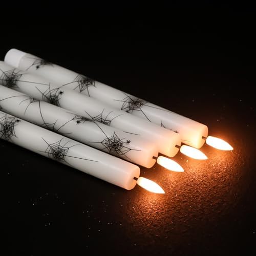 Halloween Flameless Taper Candles with Remote Timer, Cobweb Prints - Image 6