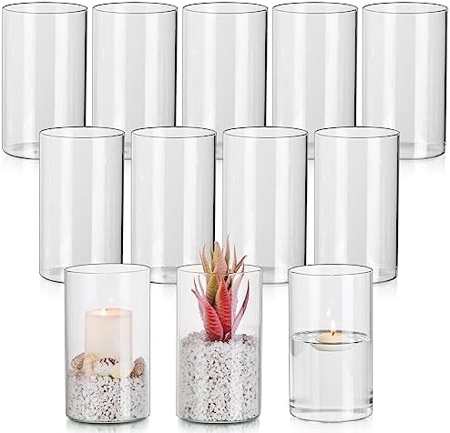 Glasseam Glass Hurricane Candle Holder Set of 12, Cylinder Pillar Candle Holders for Table, Modern Floating Candle Decorations, Clear Glass Cylinder Vase for Centerpieces Wedding Dining Table, 6inch by Glasseam