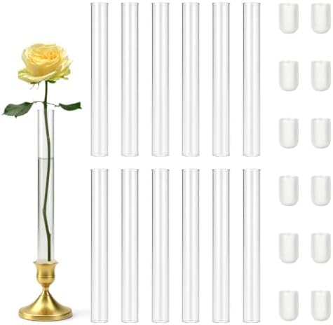 CGBE Glass Bud Vases for Flowers: 7.9" Base Vase for Taper Candle Holders by CGBE
