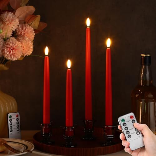 Rossesay 16 Pcs Red Flameless Taper Candle with Remote Timer - Image 5
