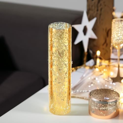 WGVI Hurricane Candle Holder Sleeve, W: 2.5", Ht: 10", Gold Speckled Glass Cylinder Open Both Ends, Chimney Tube Shade, 6 Pieces - Image 5
