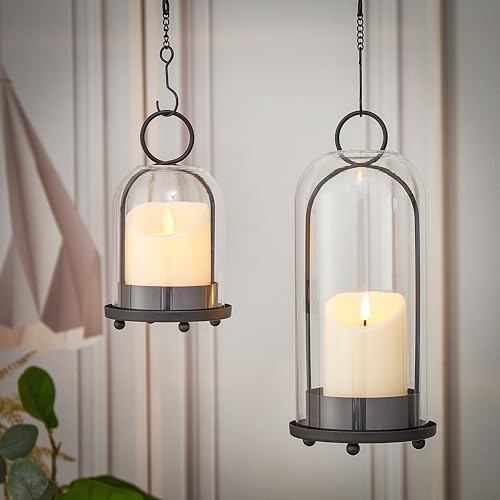Hurricane Metal & Glass Candle Holder Black Set of 2, Decorative Candlestick Pillar Candle Holder with Clear Glass for Wedding Party Christmas Holiday Dining Table Centerpiece Lanter - Image 6